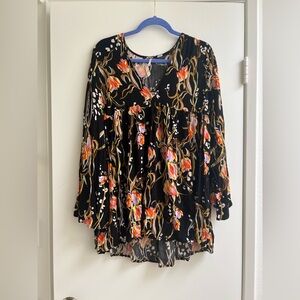 NWOT Free People Blouse black floral design size medium